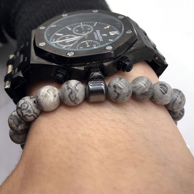 STONE VIKING - BRACELET- NATURAL STONE,MATEL