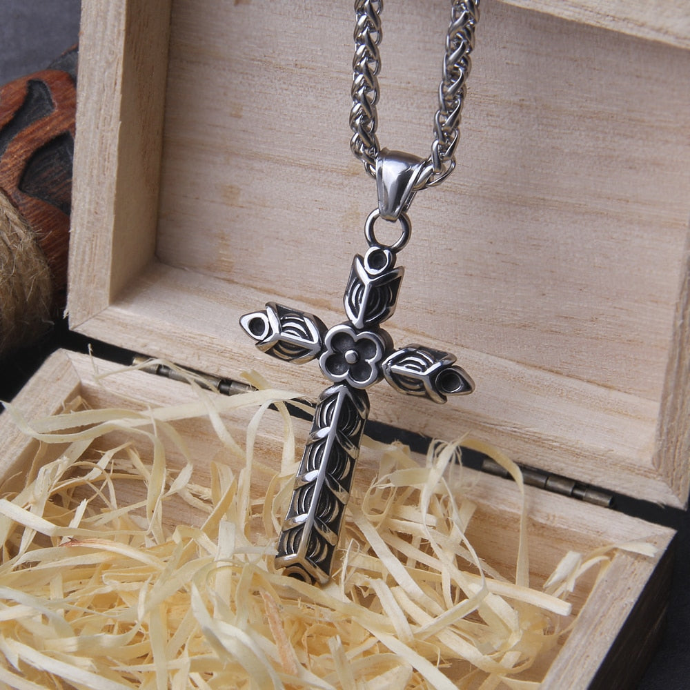 PLUNDERED CROSS- STAINLESS STEEL