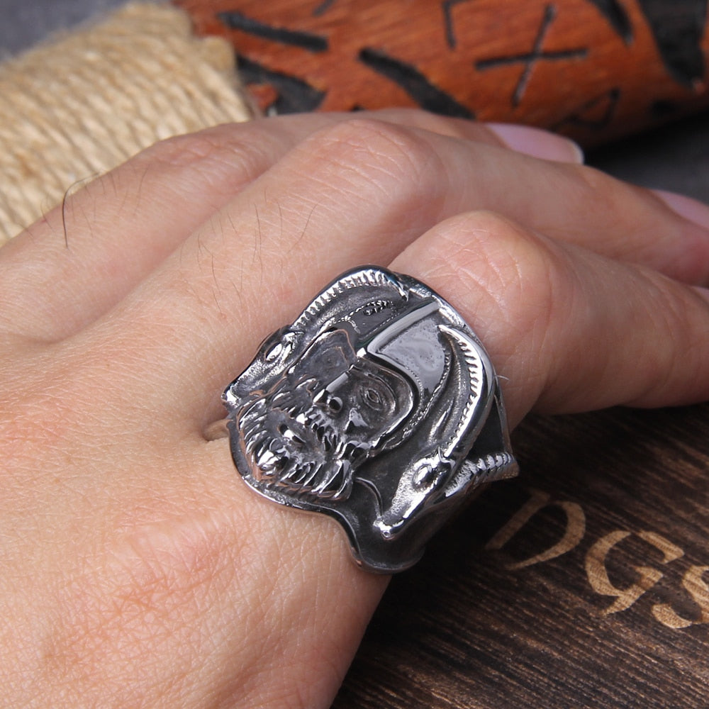 HORNED ODIN RING - STAINLESS STEEL