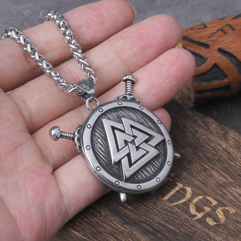 VALKNUT BUCKLER PENDANT - STAINLESS STEEL