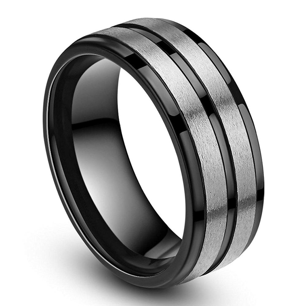 BRUSHED DOUBLE LOOP RING- TITANIUM