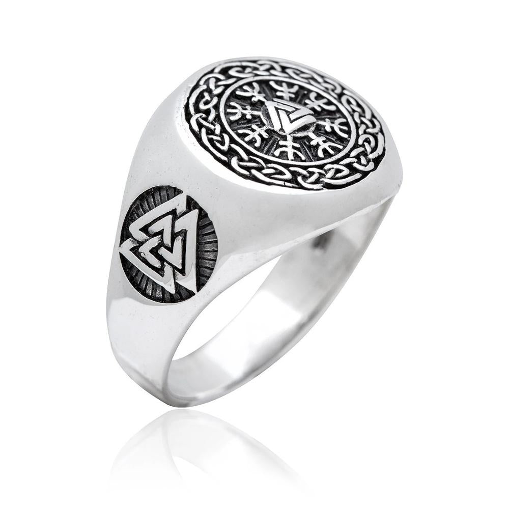 VALKNUT/HELM OF AWE RING- STAINLESS STEEL
