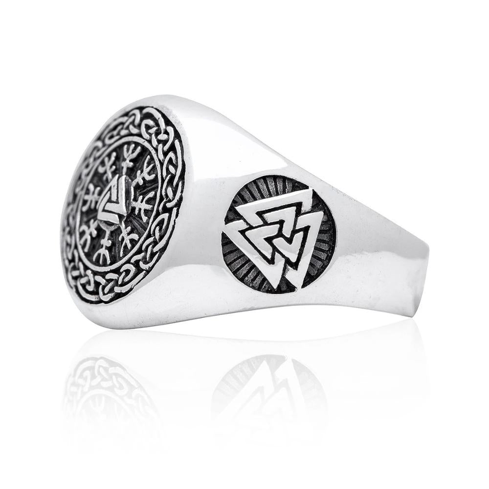 VALKNUT/HELM OF AWE RING- STAINLESS STEEL