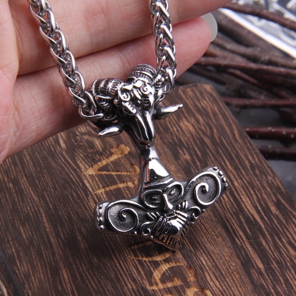 THORS HAMMER MJOLNIR WITH VIKING WARRIOR PENDANT- STAINLESS STEEL - Forged in Valhalla