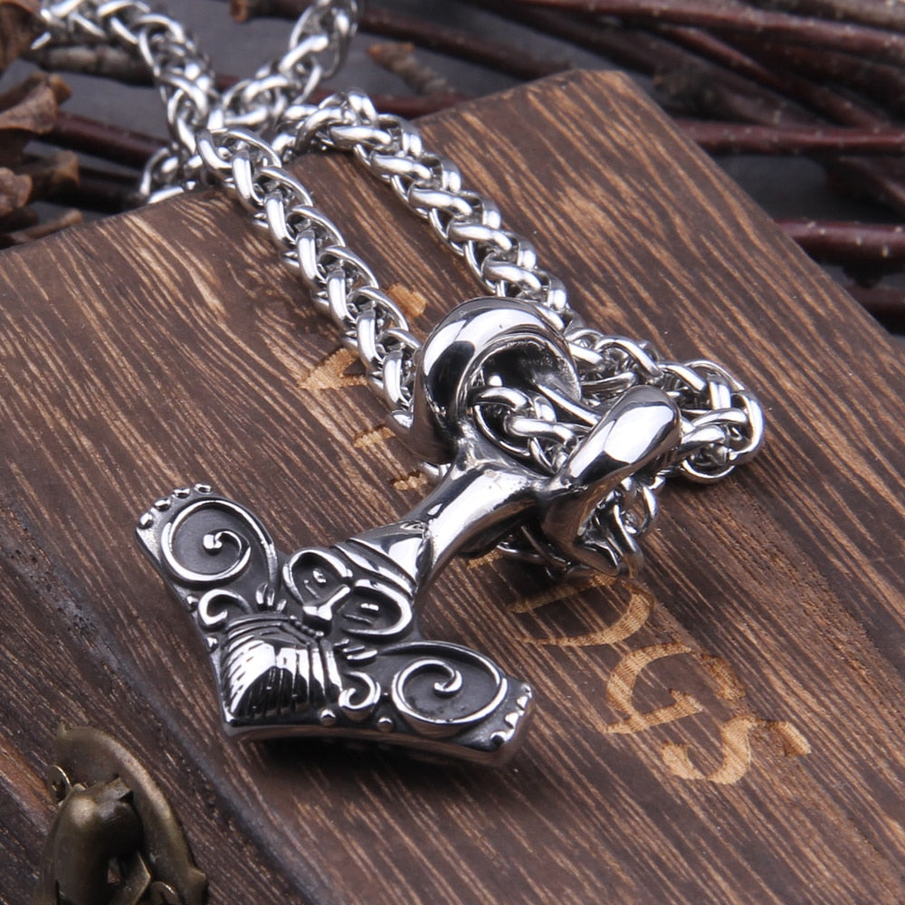 THORS HAMMER MJOLNIR WITH VIKING WARRIOR PENDANT- STAINLESS STEEL - Forged in Valhalla