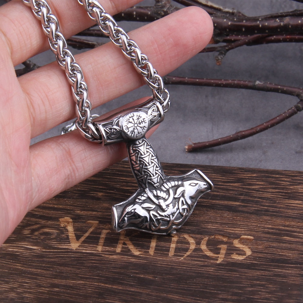 MJOLNIR WITH THORS GOATS PENDANT- STAINLESS STEEL - Forged in Valhalla