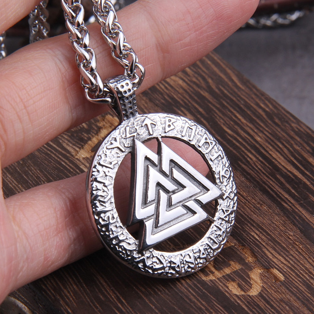 24 RUNIC VALKNUT PENDANT- STAINLESS STEEL - Forged in Valhalla