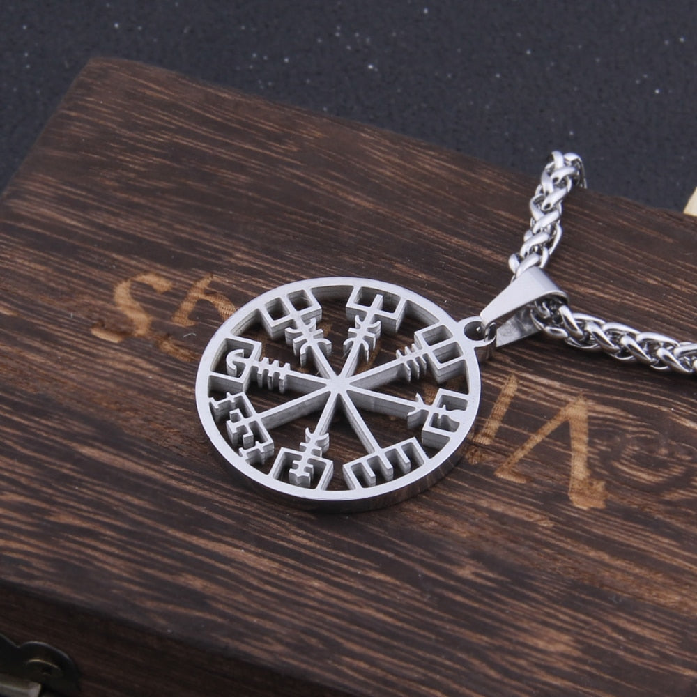VEGVISIR - SYMBOL OF VIKING COMPASS PENDANT- STAINLESS STEEL - Forged in Valhalla