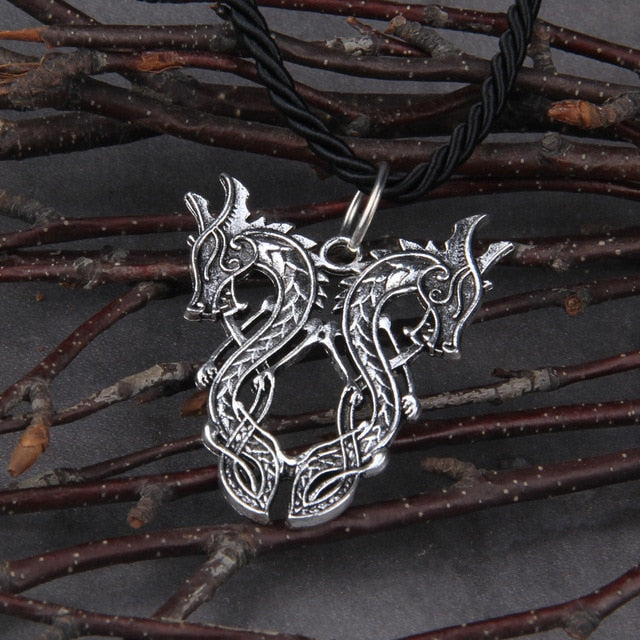 DOUBLE DRAGON NORSE PENDANT- STAINLESS STEEL - Forged in Valhalla