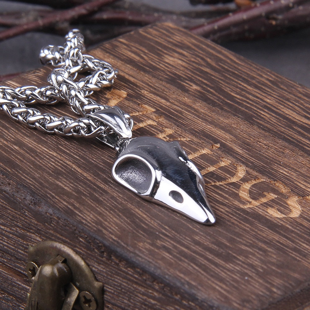 ODINS RAVEN SKULL PENDANT- STAINLESS STEEL - Forged in Valhalla