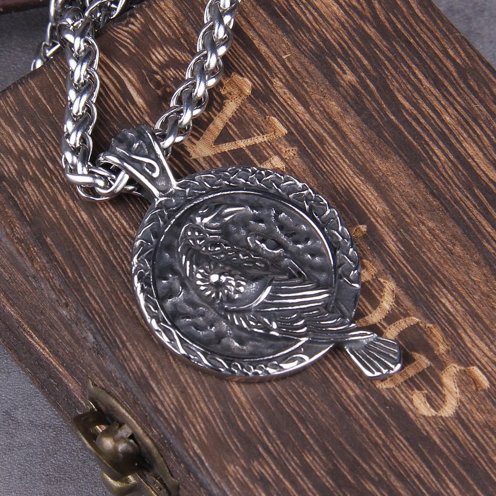 ODINS FAMILIAR, RAVEN PENDANT- STAINLESS STEEL - Forged in Valhalla