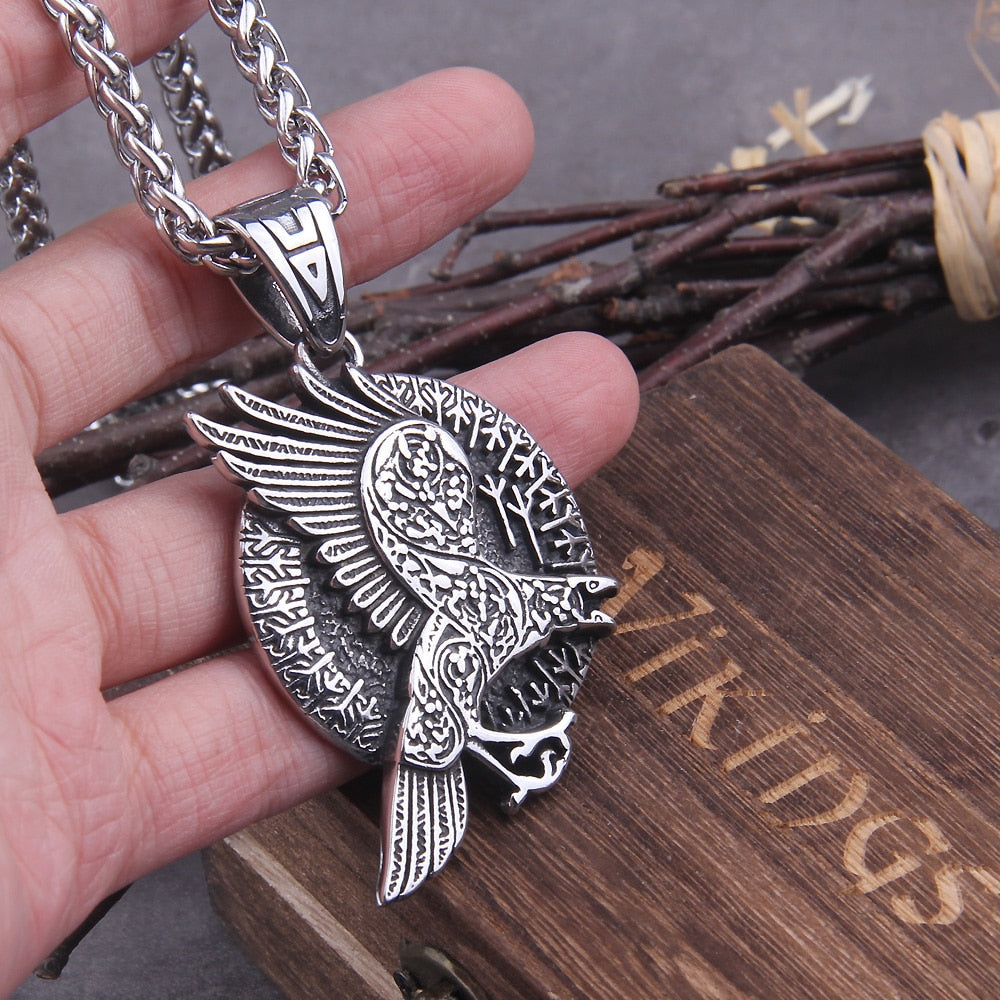 RUNIC VIKING RAVENS AMULET- STAINLESS STEEL - Forged in Valhalla