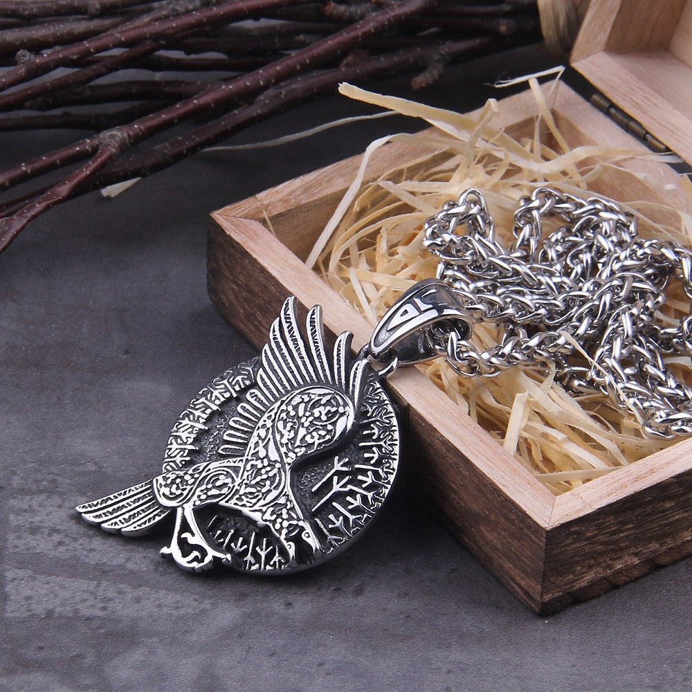 RUNIC VIKING RAVENS AMULET- STAINLESS STEEL - Forged in Valhalla