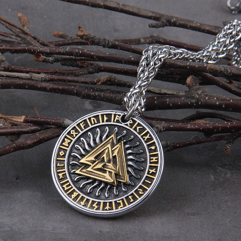 THE VALKNUT & RUNIC PENDANT- STAINLESS STEEL - Forged in Valhalla