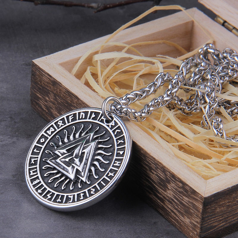 THE VALKNUT & RUNIC PENDANT- STAINLESS STEEL - Forged in Valhalla