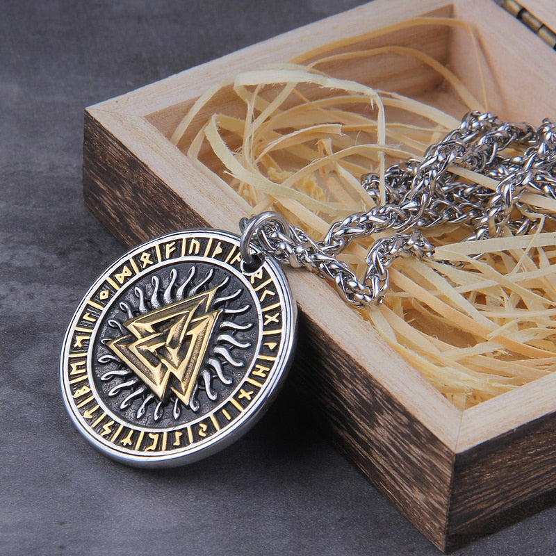 THE VALKNUT & RUNIC PENDANT- STAINLESS STEEL - Forged in Valhalla