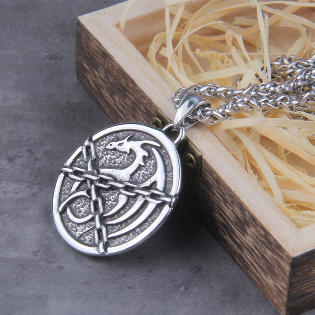 CHAINED DRAGON Fáfnir PENDANT- STAINLESS STEEL - Forged in Valhalla