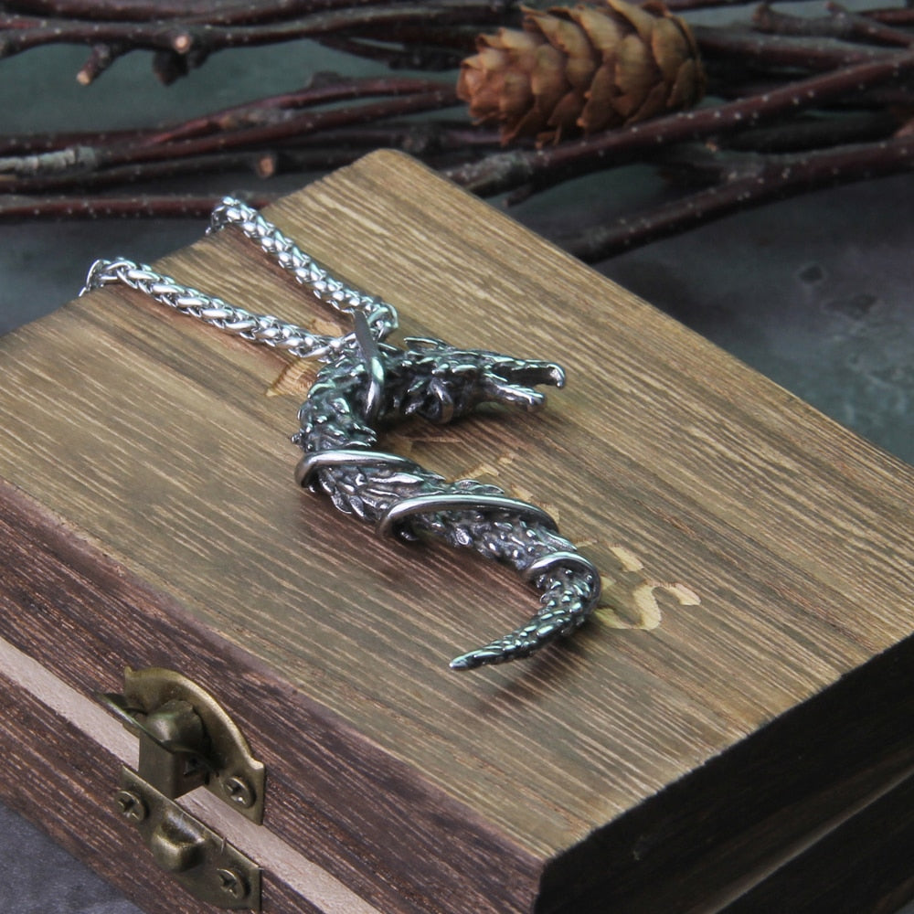 THE MIDGARD SERPENT JORMUNGANDR PENDANT- STAINLESS STEEL - Forged in Valhalla