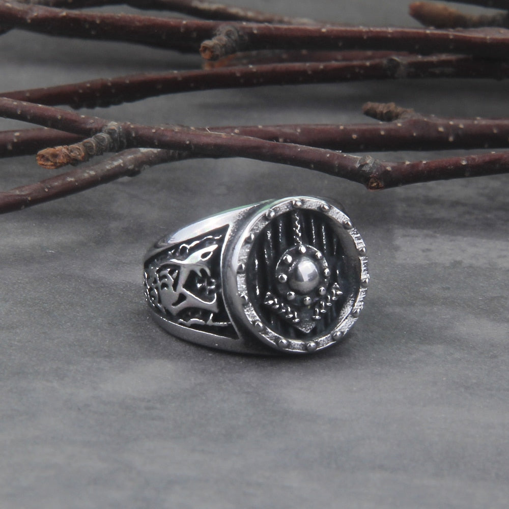 WOLF SHIELD RING- STAINLESS STEEL