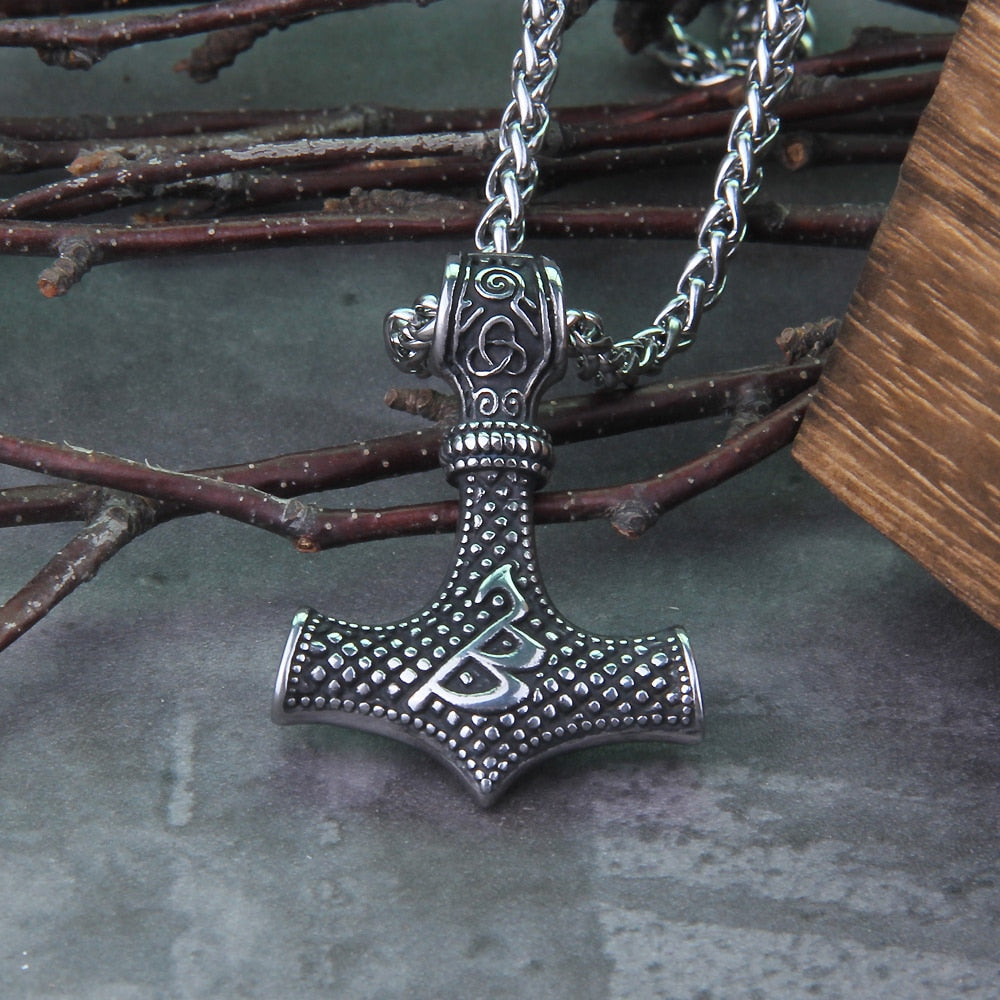 BEADED THORS HAMMER - STAINLESS STEEL