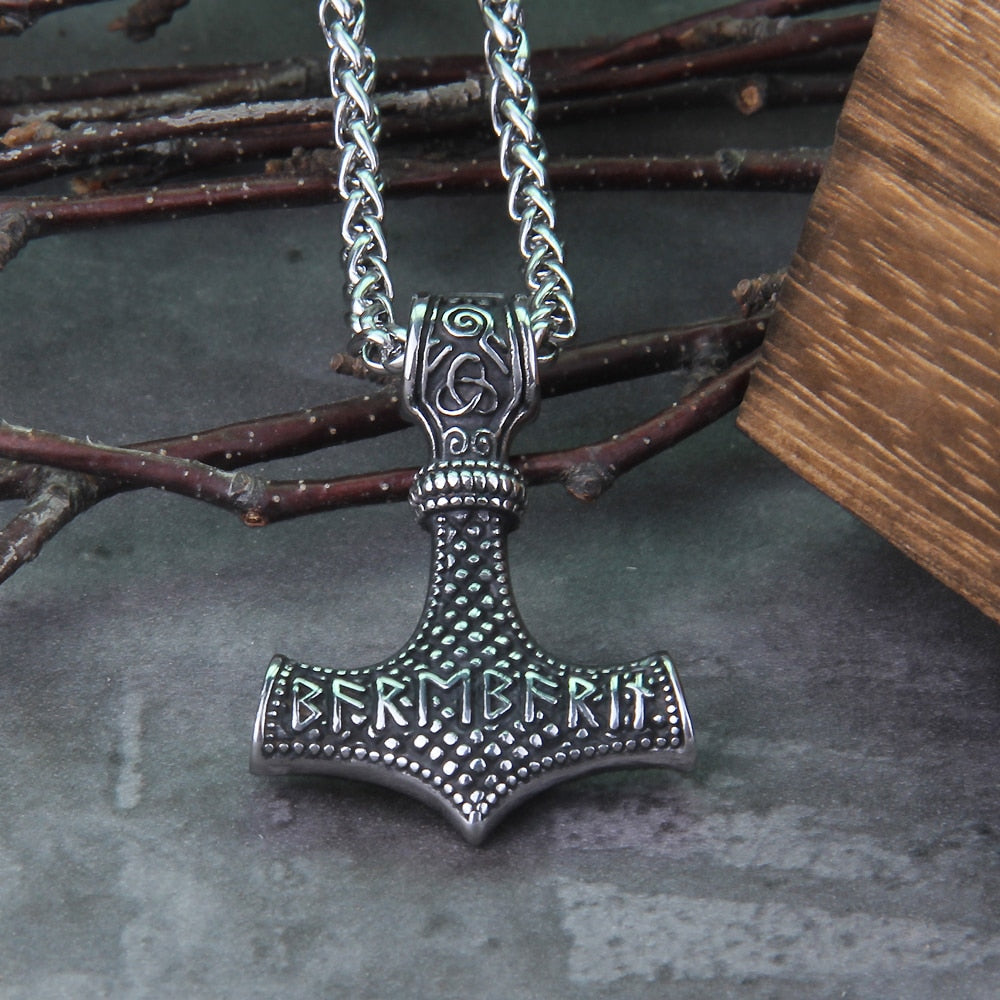 BEADED THORS HAMMER - STAINLESS STEEL