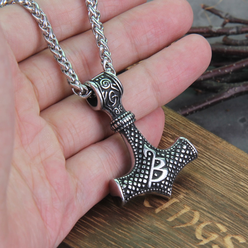 BEADED THORS HAMMER - STAINLESS STEEL