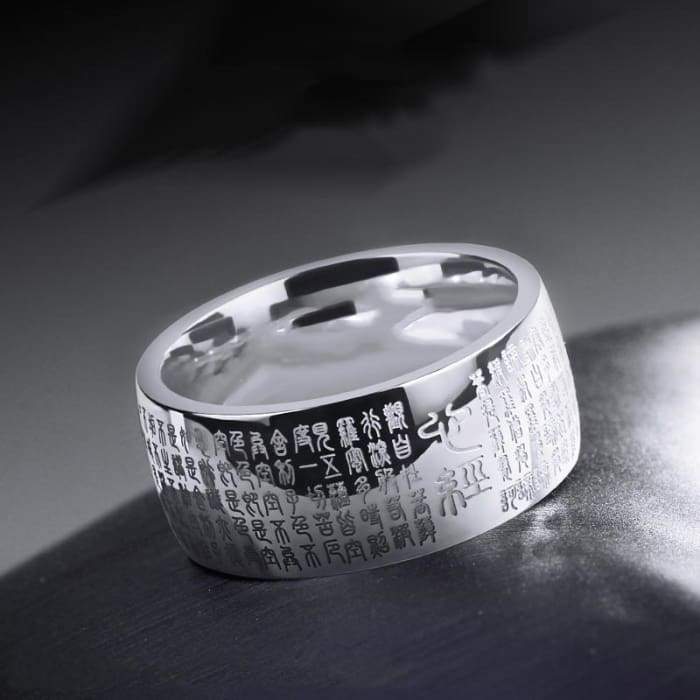 Chinese Asian Scripture Signet Ring - Buddha Heart Sutra Religious Stainless Steel Gold/Silver Chinese Statement Ring - Forged in Valhalla