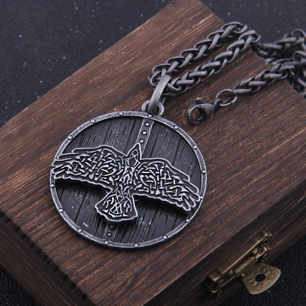 SHIELDED RAVEN OF ODIN PENDANT- STAINLESS STEEL - Forged in Valhalla