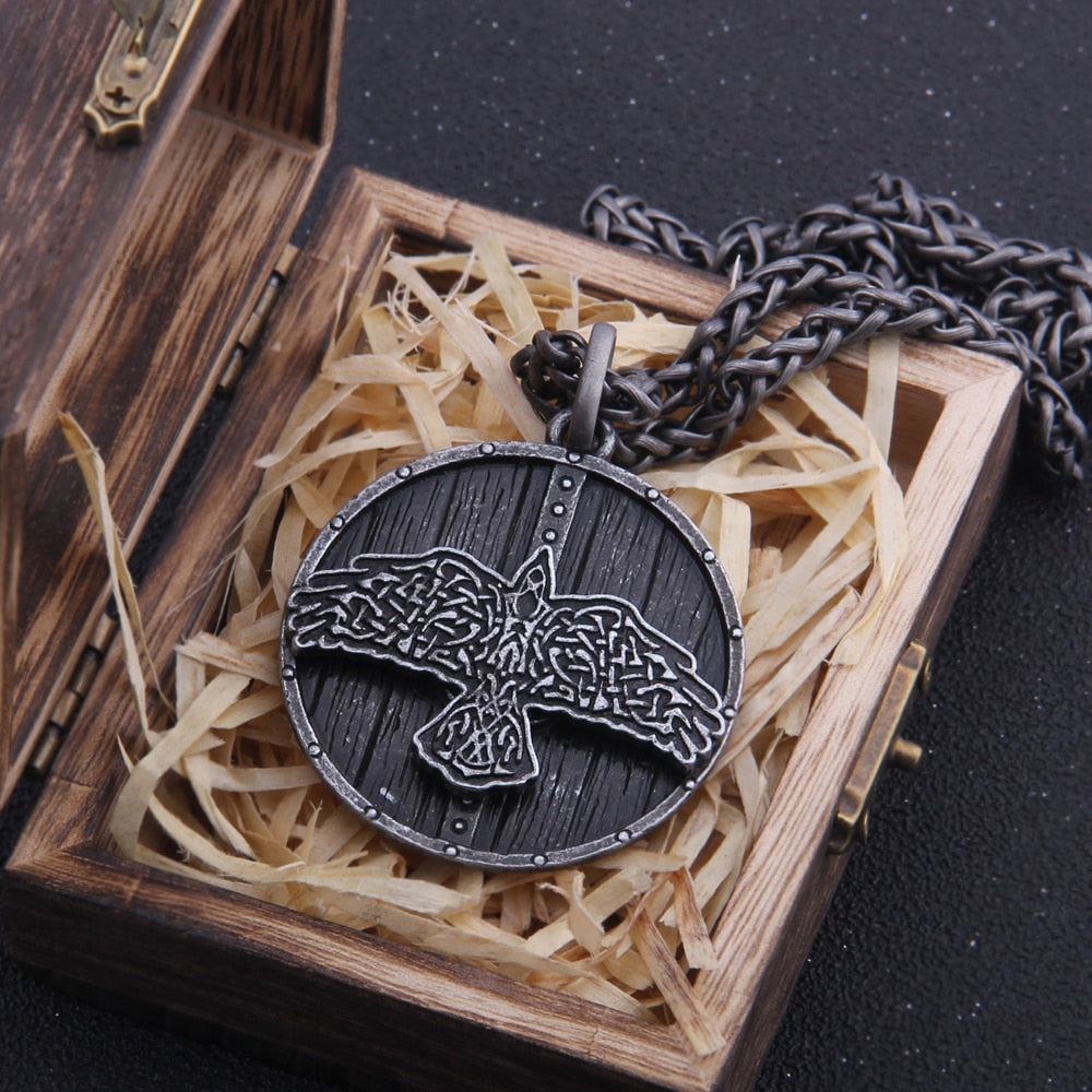 SHIELDED RAVEN OF ODIN PENDANT- STAINLESS STEEL - Forged in Valhalla