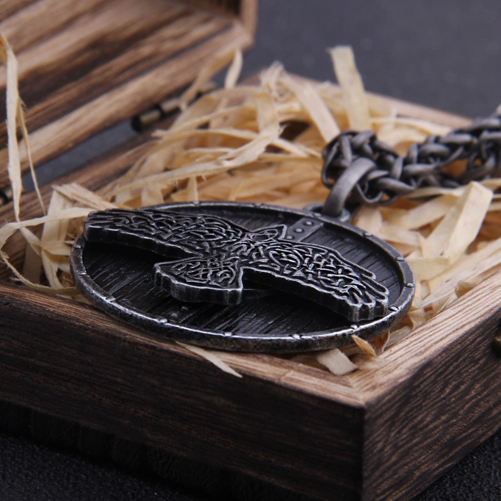 SHIELDED RAVEN OF ODIN PENDANT- STAINLESS STEEL - Forged in Valhalla